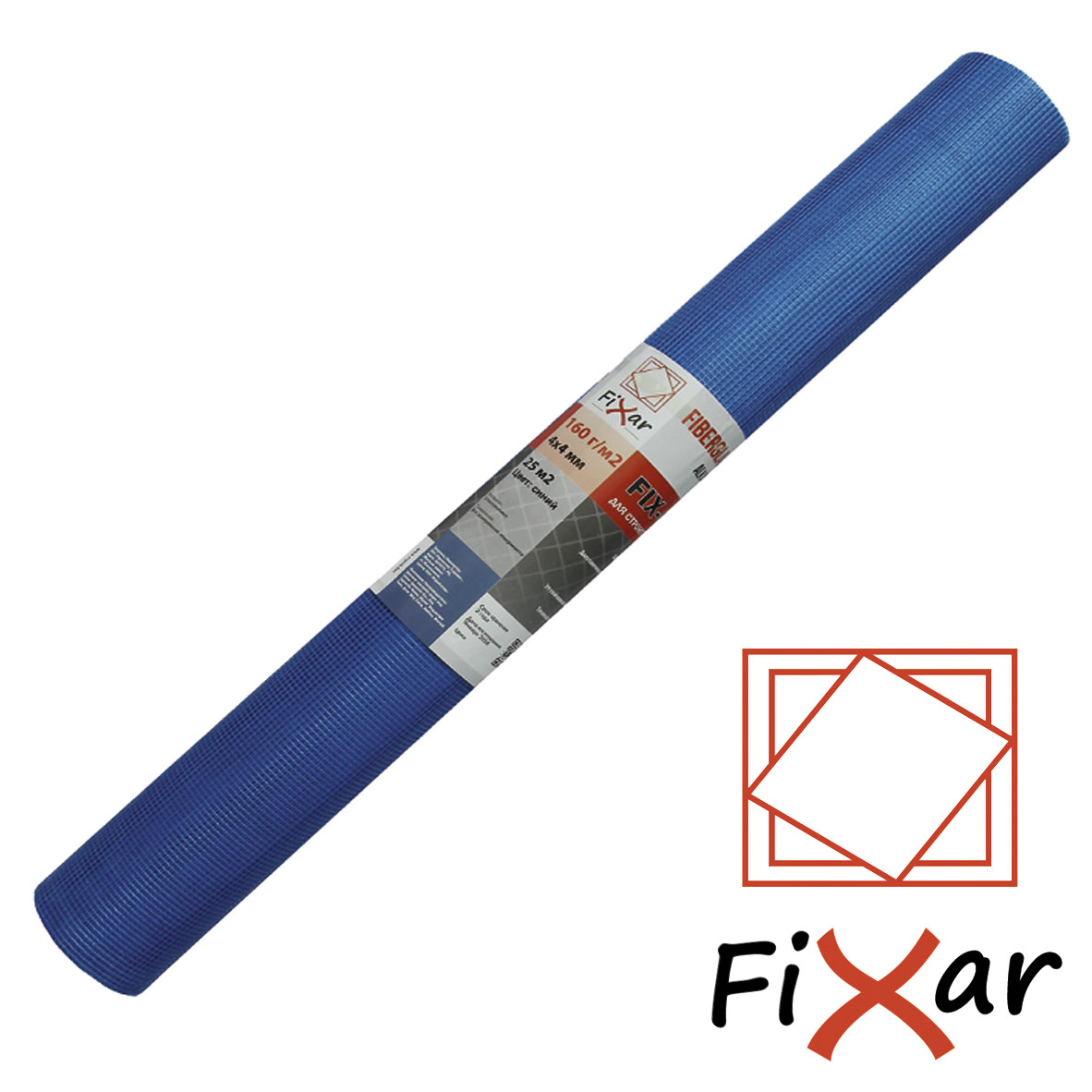 Стеклосетка штукатурная "Fixar" CCШ-160, 4х4 мм, разрыв 1800/1800, синяя, рулон 1х25м