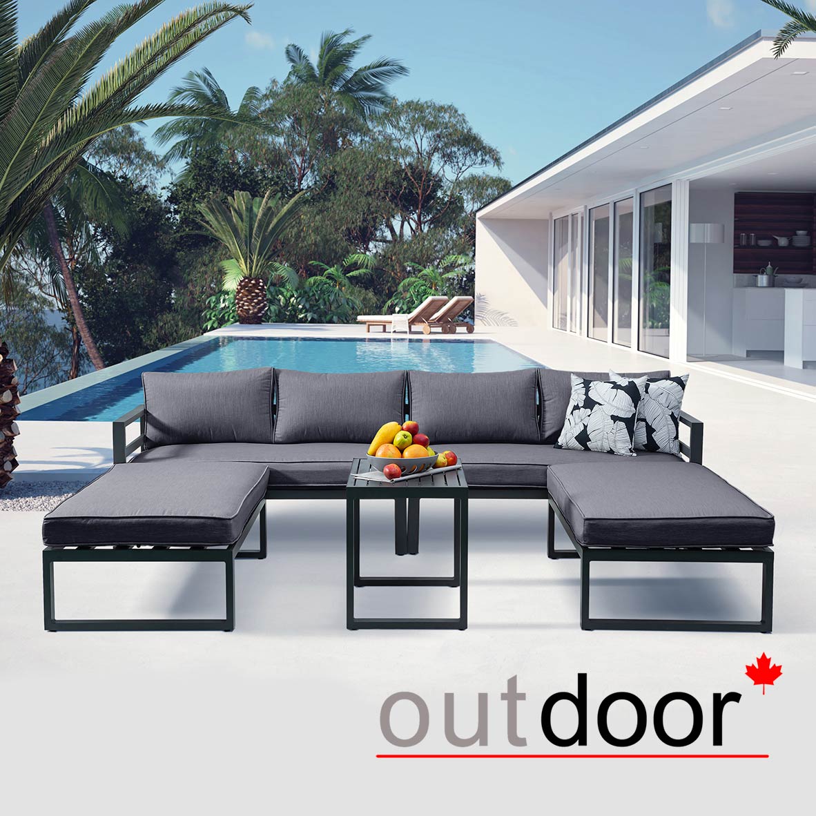 Модульный комплект мебели OUTDOOR Онтарио (2 дивана (левый/правый), 2 скамьи, кофейный стол), графит