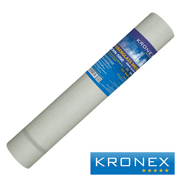 Стеклосетка штукатурная "KRONEX" 4х4мм, разрыв 2000, белая, класс А, рулон 1х50м