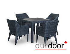 Комплект мебели из ротанга OUTDOOR Фиджи (стол, 4 стула), узкое плетение, графит